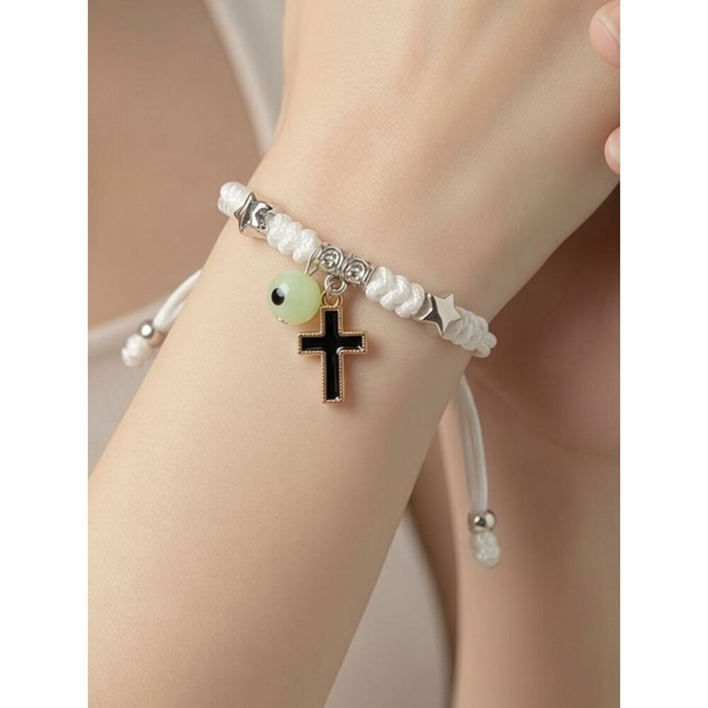 Glow-In-The-Dark Cross Bracelet ✝️ White Adjustable Christian Faith Wristband
